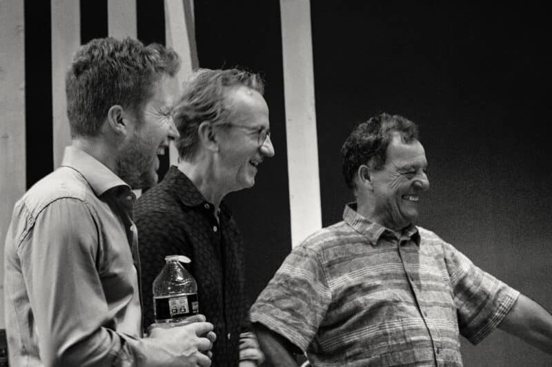 Sebastien Girardot, Dave Kelbie, Fapy Lafertin in the recording studio black and white
