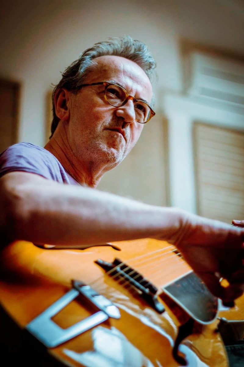Recording studio shot of UK guitarist Dave Kelbie playing guitar and recording with The Viper Club