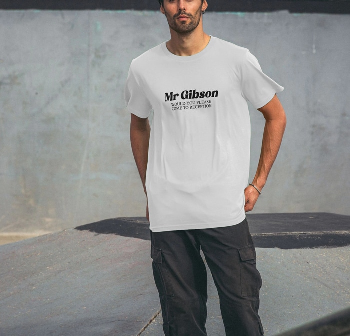 Mr Gibson to reception model t-shirt