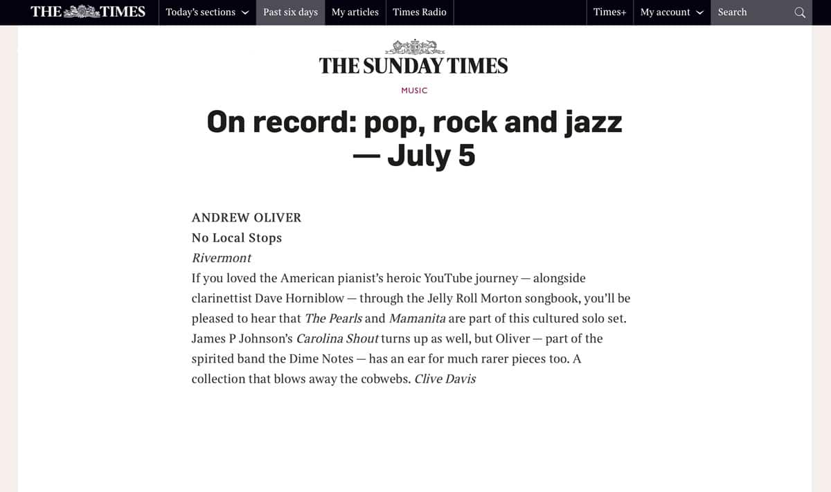 Review of Andrew Oliver's 'No Local stops'. By CLIVE DAVIS of The Times 11 No Local Stops review in the Times